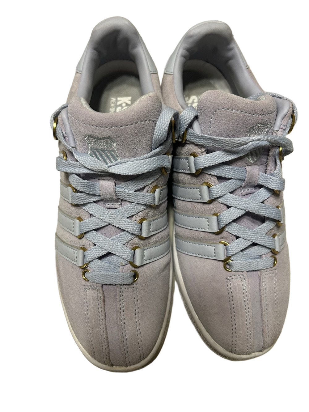 K-Swiss light Lavender Suede Low-Top Sneakers with Gold Eyelets size 9 GUC